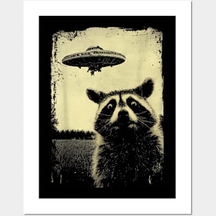 Funny Raccoon Ufo Selfie Posters and Art